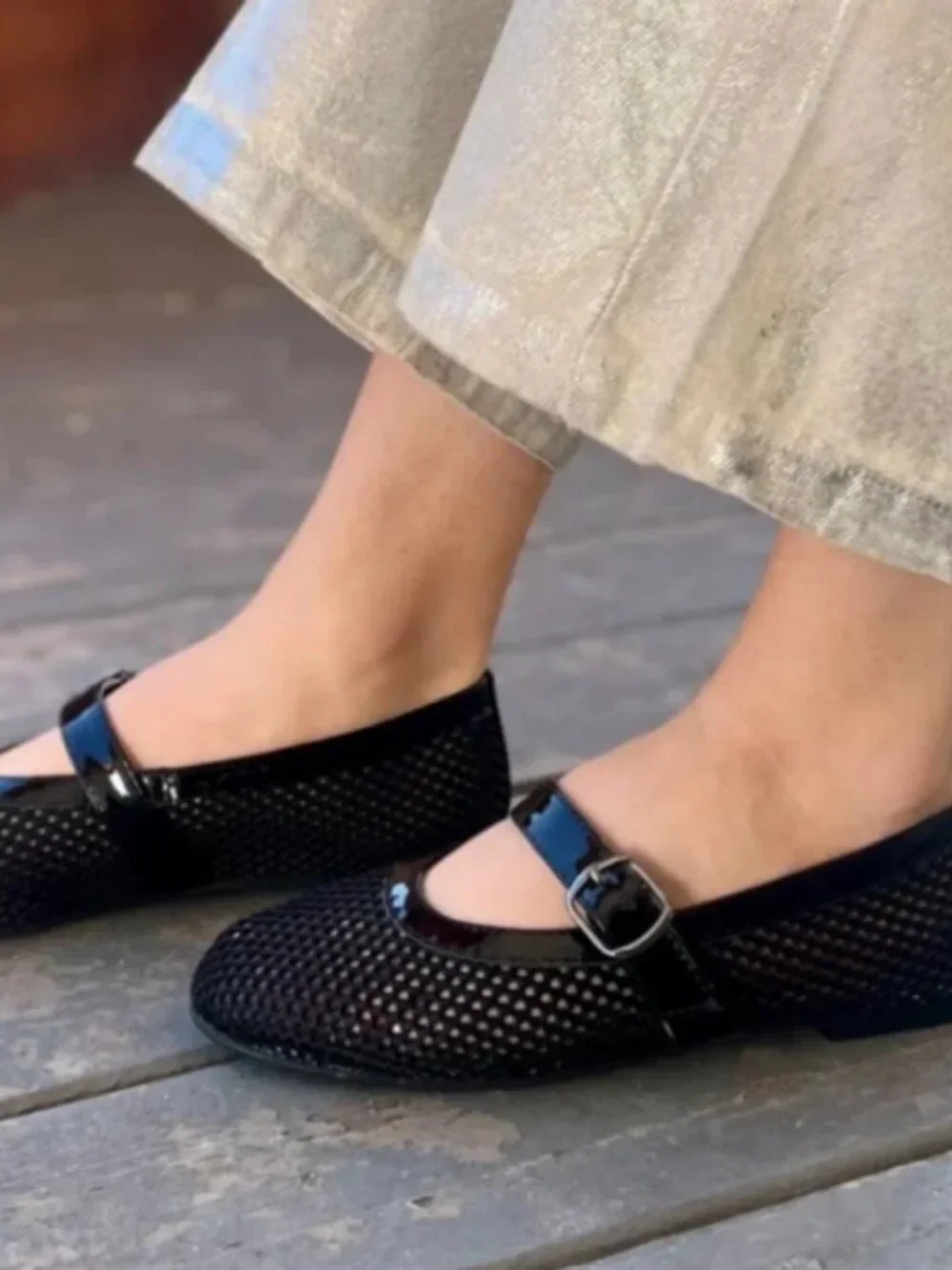 ALL BLACK Mesh Mary Jane Flats Size 37
